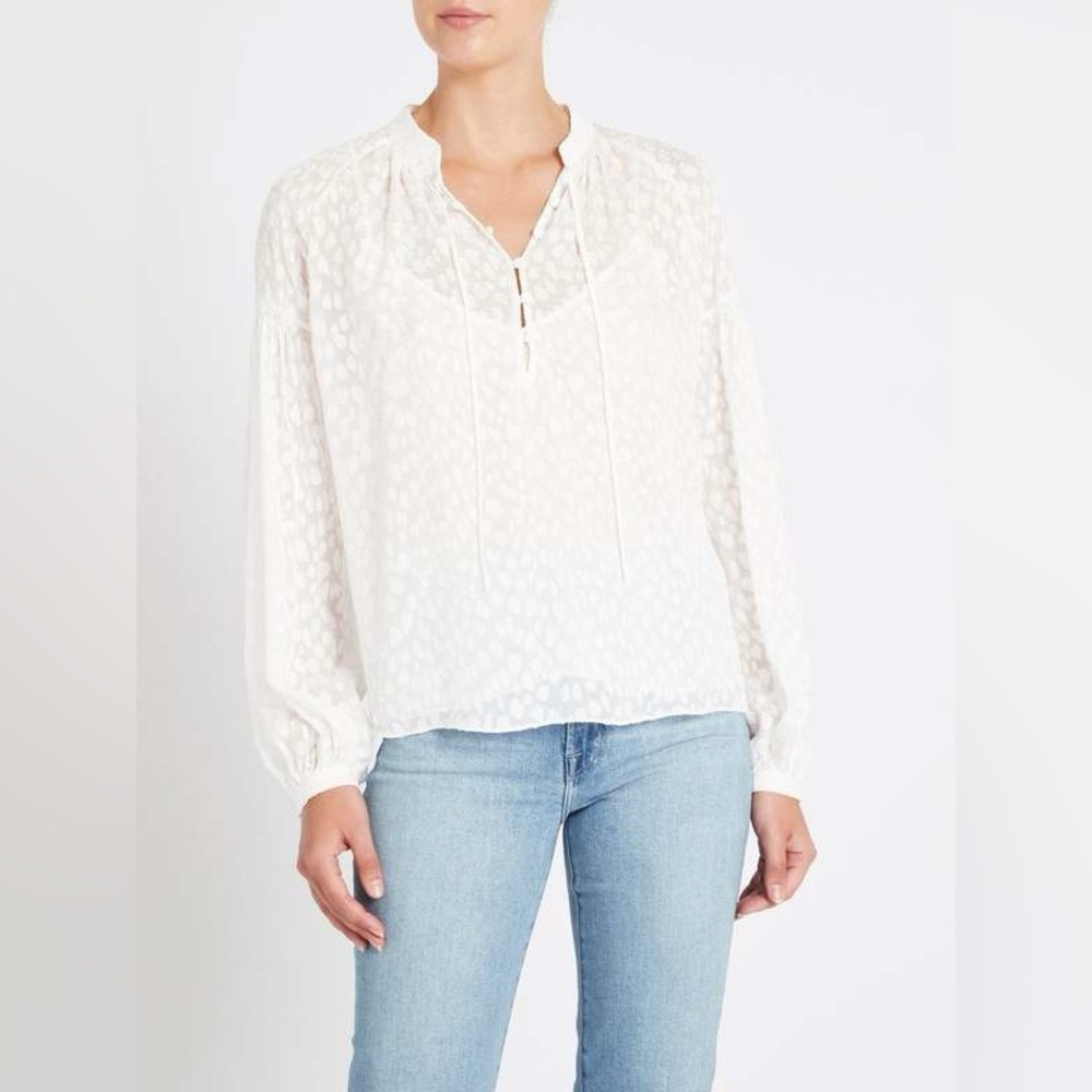 Frame Denim White Textured Peasant Blouse